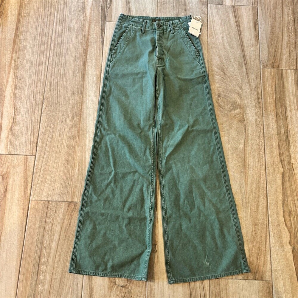 MOTHER Pants Womens Size M Olive Green High Rise Wide Leg Pockets Dress